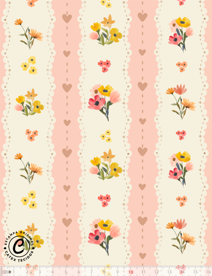 Tecido Tricoline Especial Coleção Dente de Leão por Enne Artesã na Real - Rendinha Floral - 100% Algodão - Largura 1,50m