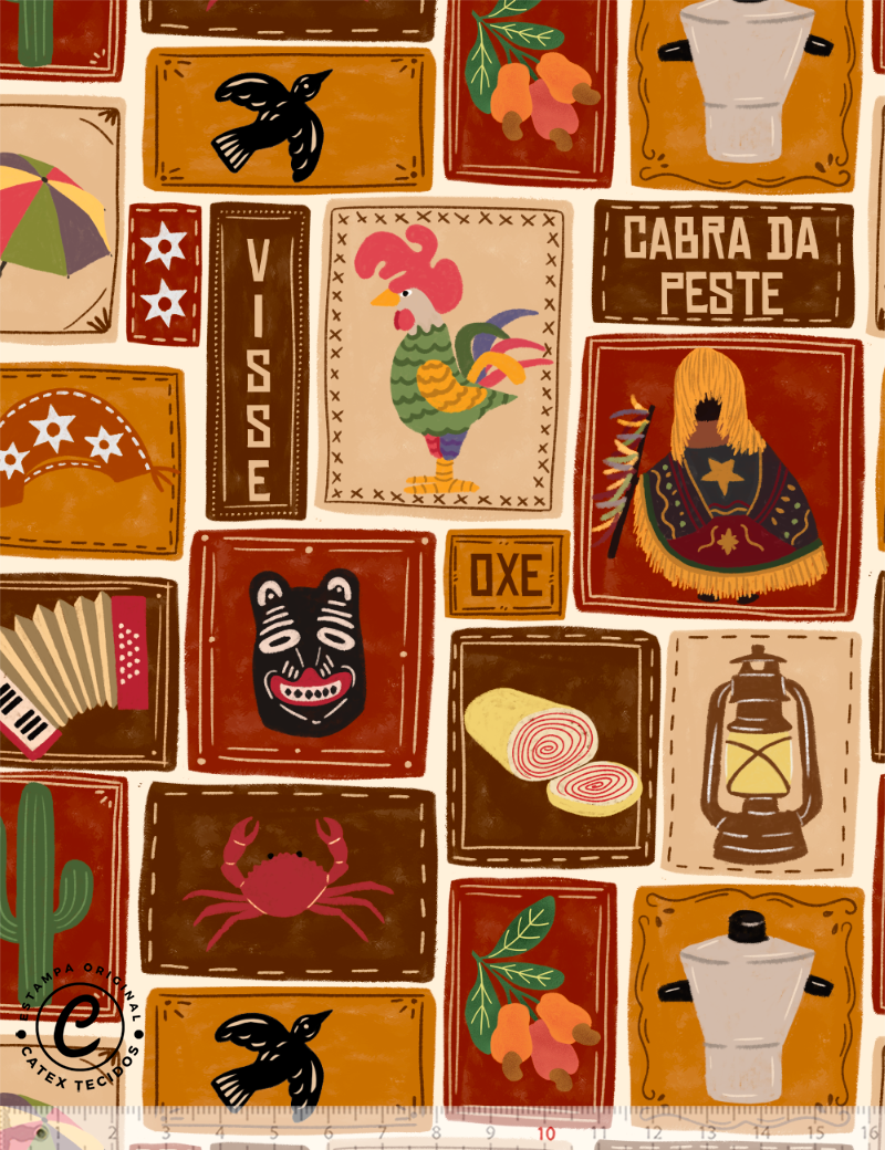 Tecido Tricoline Especial Raízes de Pernambuco - Mosaico Cultural - 100% Algodão - Largura 1,50m