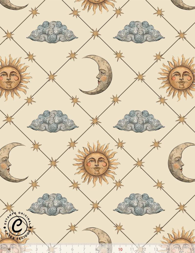 Tecido Tricoline Especial Céu Místico - Treliça Celestial - 100% Algodão - Largura 1,50m