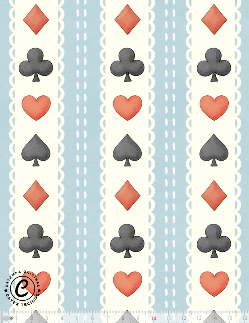 Tecido Tricoline Especial Coleção Mini Alice - Caminho dos Naipes - 100% Algodão - Largura 1,50m
