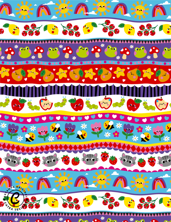 Tecido Tricoline Especial Coleção Colorê por Meia Tigela - Barrado da Turminha - 100% Algodão - Largura 1,50m