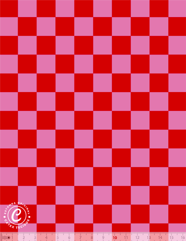 Tecido Tricoline Especial Coleção Colorê por Meia Tigela - Xadrez Pop - Vermelho e Rosa - 100% Algodão - Largura 1,50m