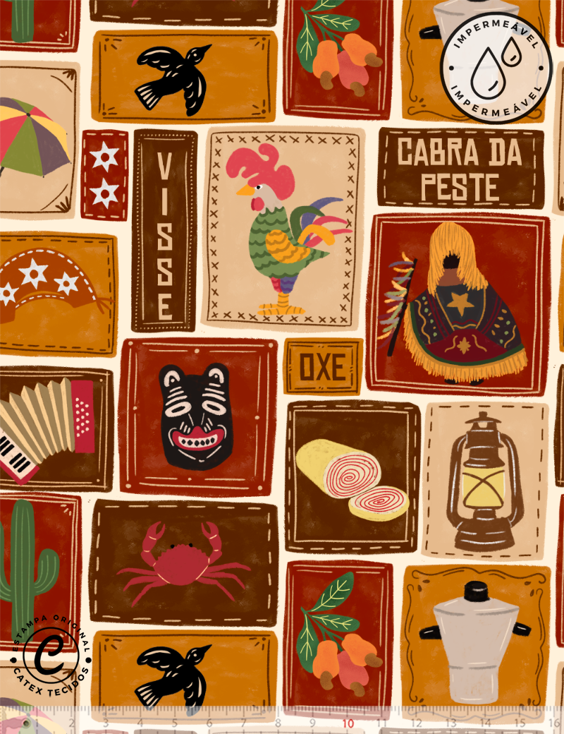Tecido Sarja Impermeável Especial Raízes de Pernambuco - Mosaico Cultural - 100% Algodão - Largura 1,50m