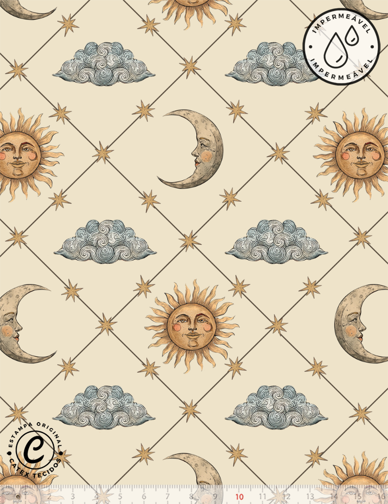 Tecido Sarja Impermeável Especial Céu Místico - Treliça Celestial - 100% Algodão - Largura 1,50m