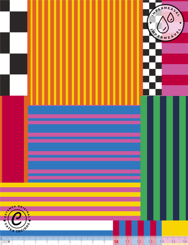 Sarja impermeável Coleção Vintage Pop – Mosaico de Listras – 100% algodão, largura 1,50 m