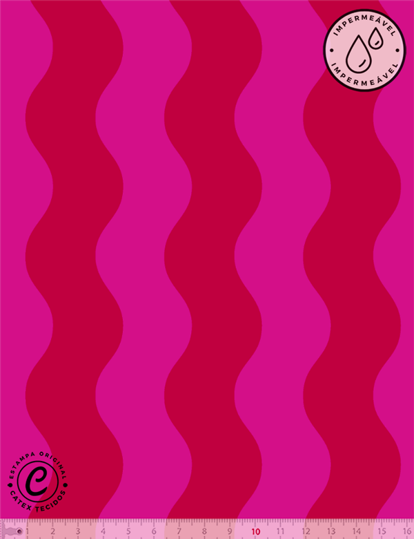 Sarja impermeável Coleção Vintage Pop – Ondas Pink e Vermelho – 100% algodão, largura 1,50 m