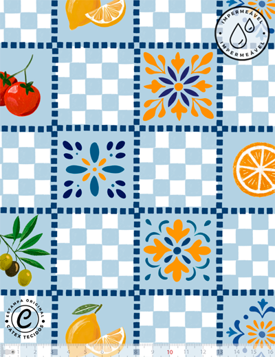 Sarja Impermeável Mediterrâneo Solar - Postais do Mediterrâneo com paisagens costeiras, cítricos e oliveiras