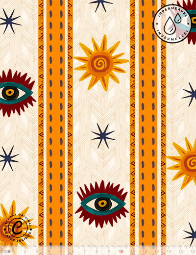Sarja Impermeável Olhos do Sol da Coleção Trópico Místico com olhos, sóis e faixas gráficas
