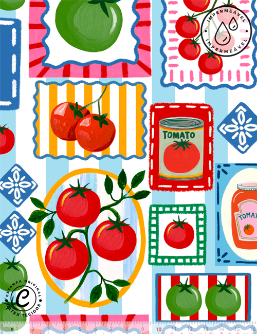 Tecido Sarja Impermeável Especial Coleção Casa Pomodoro - Mercadinho Pomodoro - 100% Algodão - Largura 1,50m
