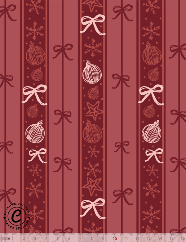 Tecido Tricoline Especial Coleção Natal Coquette - Fitas e Laços Natalinos - 100% Algodão - Largura 1,50m