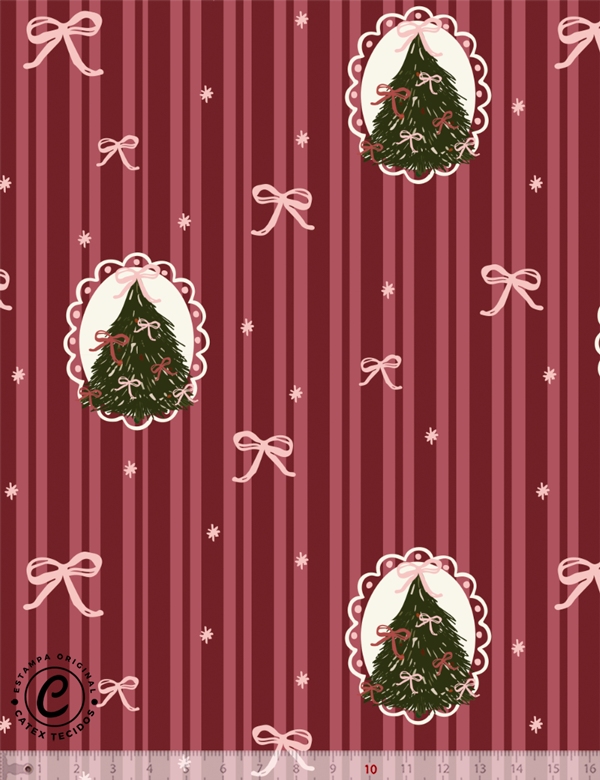 Tecido Tricoline Especial Coleção Natal Coquette - Listras e Molduras Natalinas - 100% Algodão - Largura 1,50m