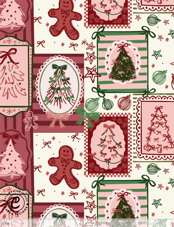 Tecido Tricoline Especial Coleção Natal Coquette - Patchwork de Natal - 100% Algodão - Largura 1,50m