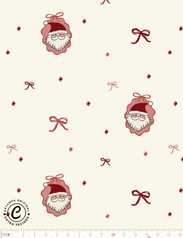 Tecido Tricoline Especial Coleção Natal Coquette - Rostinhos do Noel - 100% Algodão - Largura 1,50m