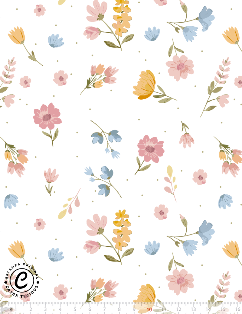 Tecido Tricoline Especial Coleção Josefinas por Lari Dias - Flores ao Vento - 100% Algodão - Largura 1,50m