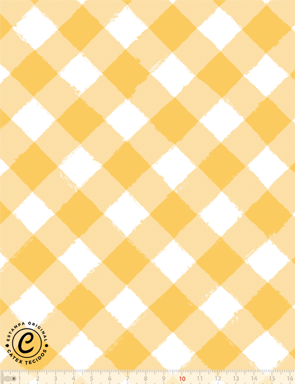 Tecido Tricoline Especial Coleção Mimomelo por Vanessa Guimarães - Xadrez G - Amarelo - 100% Algodão - Largura 1,50m