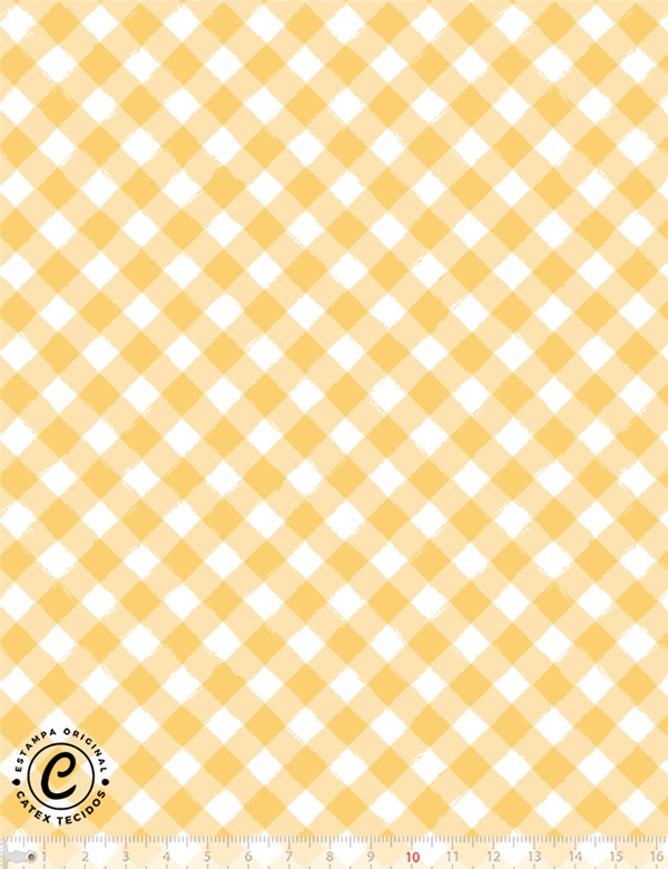 Tecido Tricoline Especial Coleção Mimomelo por Vanessa Guimarães - Xadrez P - Amarelo - 100% Algodão - Largura 1,50m