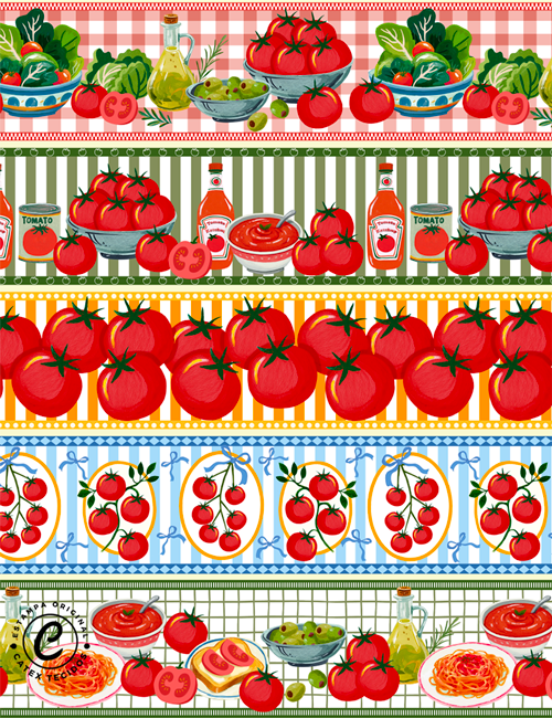 Tecido Tricoline Especial Coleção Casa Pomodoro - Barrado à Italiana - 100% Algodão - Largura 1,50m