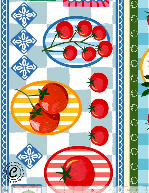 Tecido Tricoline Especial Coleção Casa Pomodoro - Barrado à Italiana - 100% Algodão - Largura 1,50m