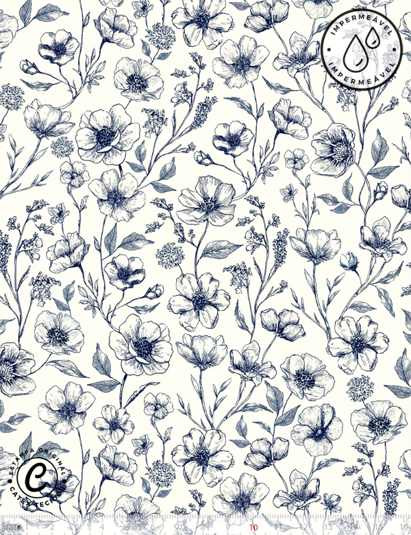 Tecido Sarja Impermeável Especial Coleção Floral Toile de Jouy - Jardim Floral - 100% Algodão - Largura 1,50m