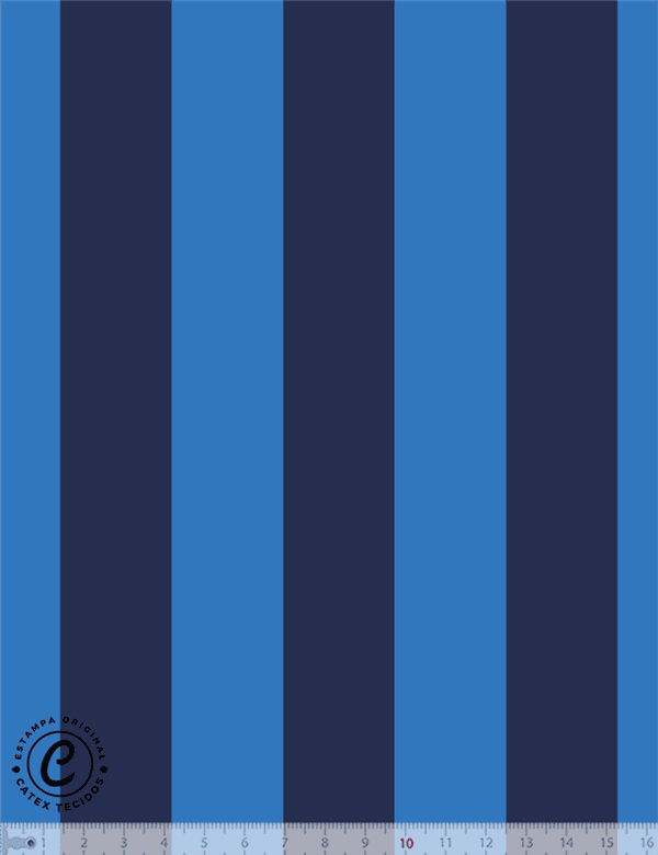 Tecido Tricoline Especial Coleção Vintage Pop - Listras Azul e Marinho - 100% Algodão - Largura 1,50m
