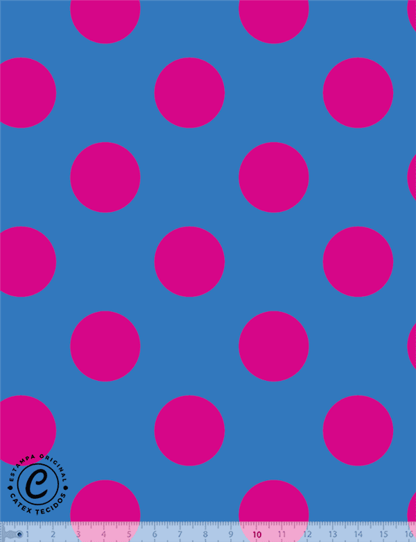 Tecido Tricoline Especial Coleção Vintage Pop - Poá Pink com Fundo Azul - 100% Algodão - Largura 1,50m