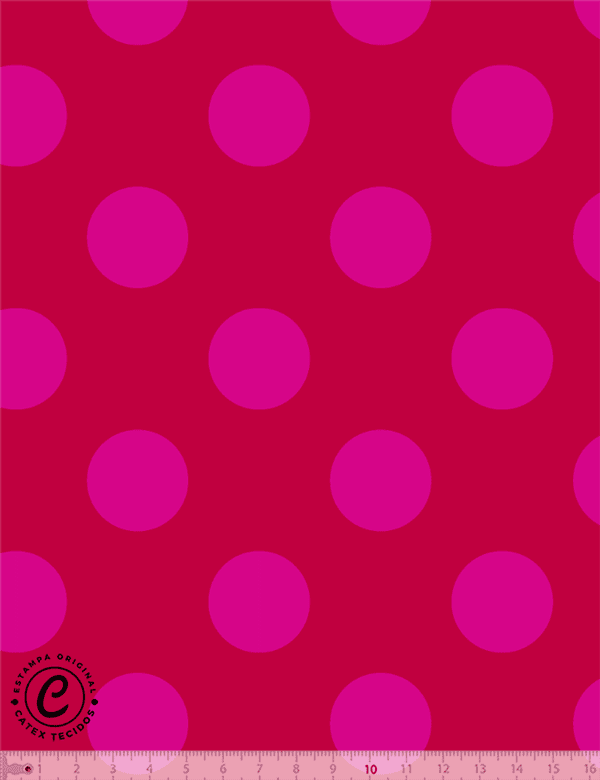 Tecido Tricoline Especial Coleção Vintage Pop - Poá Pink com Fundo Vermelho - 100% Algodão - Largura 1,50m