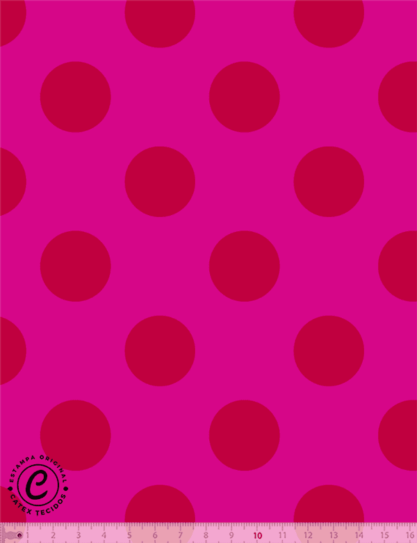 Tecido Tricoline Especial Coleção Vintage Pop - Poá Vermelho com Fundo Pink - 100% Algodão - Largura 1,50m