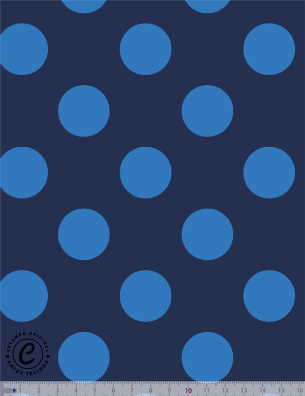 Tecido Tricoline Especial Coleção Vintage Pop - Poá Azul com Fundo Marinho - 100% Algodão - Largura 1,50m