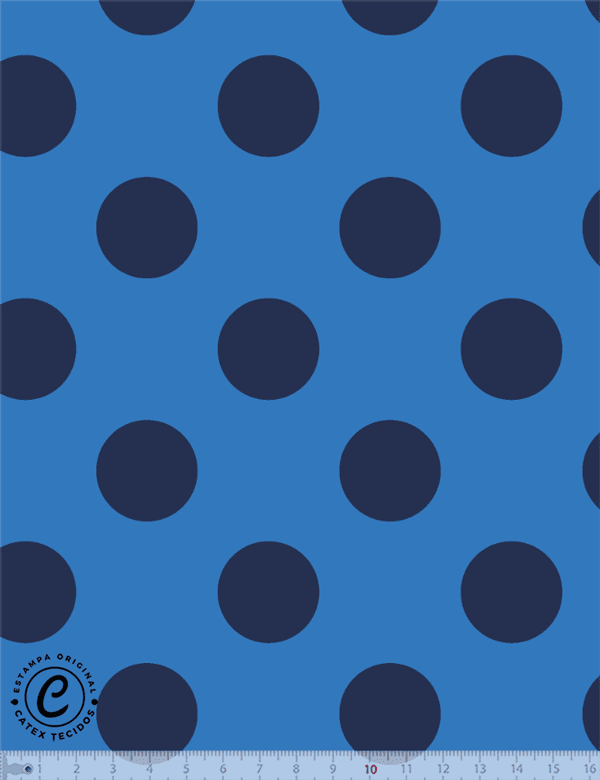 Tecido Tricoline Especial Coleção Vintage Pop - Poá Marinho com Fundo Azul - 100% Algodão - Largura 1,50m