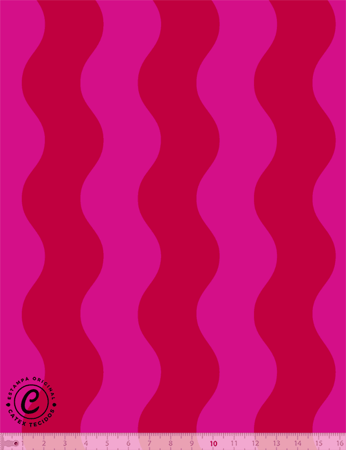 Tecido Tricoline Especial Coleção Vintage Pop - Ondas Pink e Vermelho - 100% Algodão - Largura 1,50m