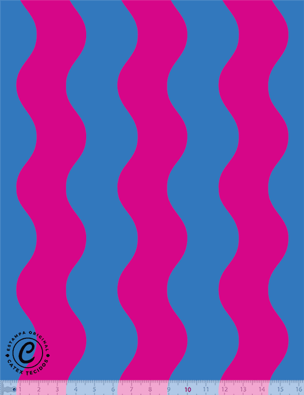 Tecido Tricoline Especial Coleção Vintage Pop - Ondas Pink e Azul - 100% Algodão - Largura 1,50m