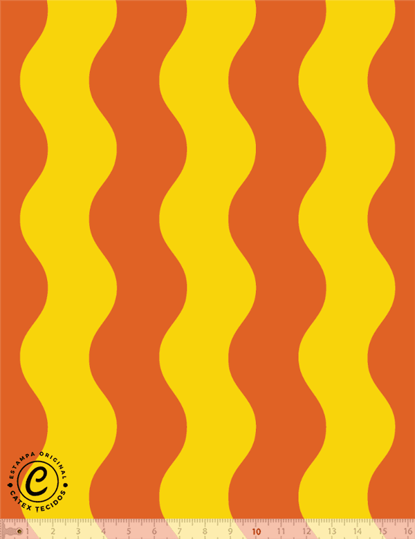 Tecido Tricoline Especial Coleção Vintage Pop - Ondas Amarelo e Laranja - 100% Algodão - Largura 1,50m