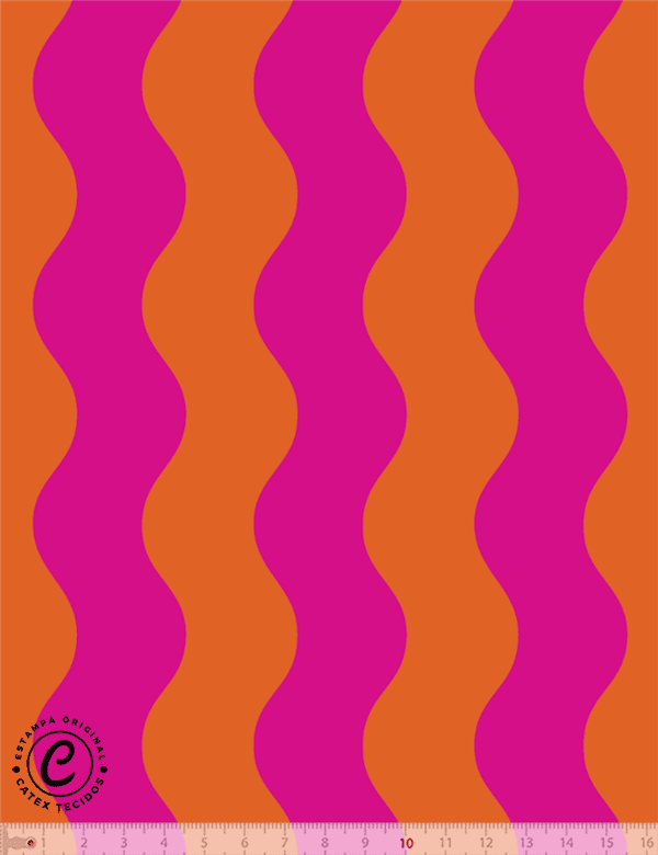 Tecido Tricoline Especial Coleção Vintage Pop - Ondas Pink e Laranja - 100% Algodão - Largura 1,50m