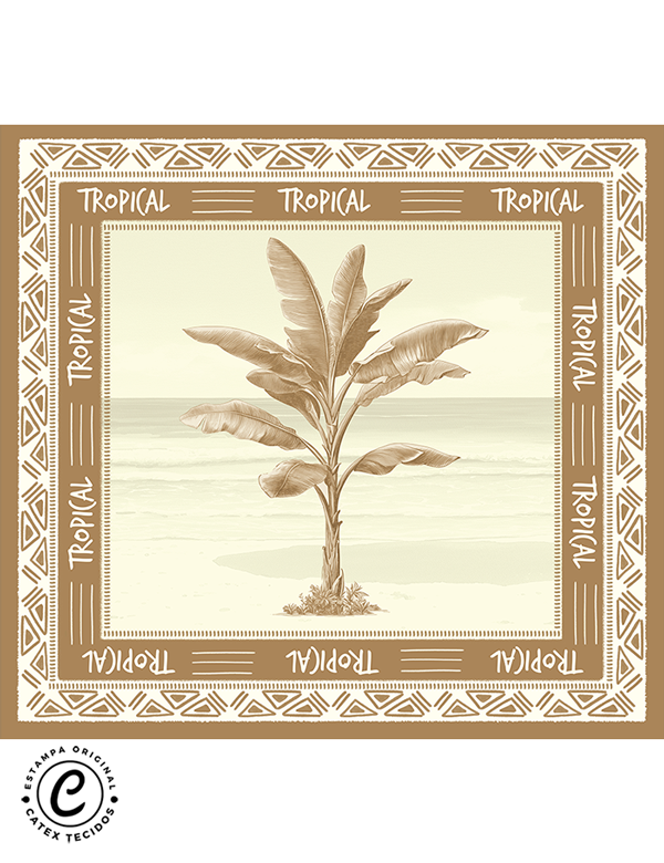 Tecido Viscose para Canga - Tropical Sépia - 100% Viscose - 1,30m x 1,40m