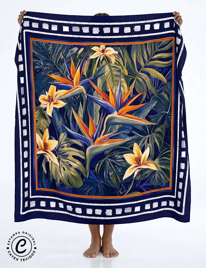 Tecido Viscose para Canga - Floresta Tropical - 100% Viscose - 1,30m x 1,40m
