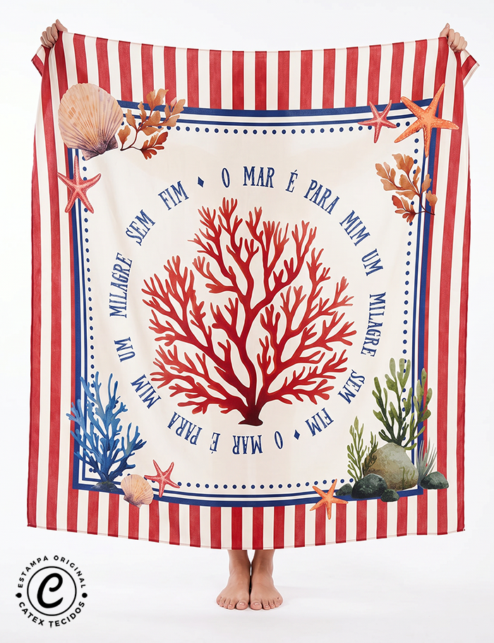 Tecido Viscose para Canga - O Mar é Pra Mim Um Milagre Sem Fim - 100% Viscose - 1,30m x 1,40m