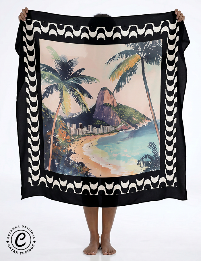 Tecido Viscose para Canga - Quintal Carioca - 100% Viscose - 1,30m x 1,40m