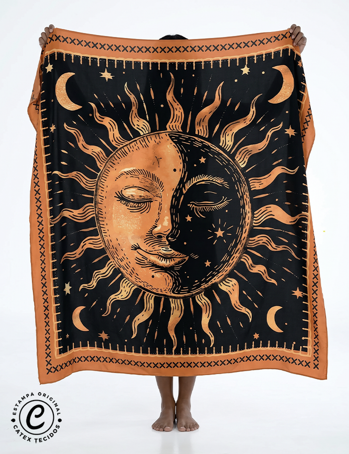 Tecido Viscose para Canga - Sol e Lua - 100% Viscose - 1,38m x 1,38m