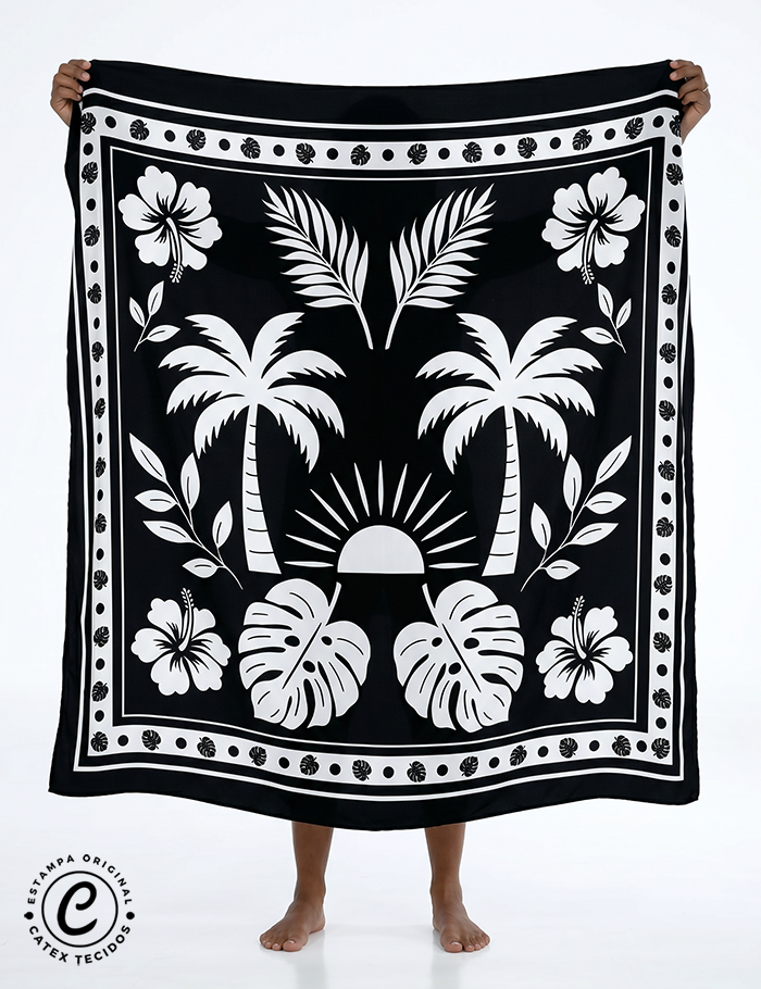 Tecido Viscose para Canga - Noite Tropical - 100% Viscose - 1,30m x 1,40m