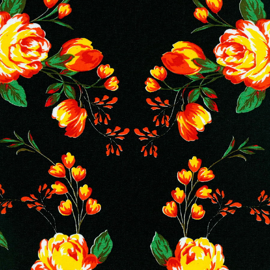 Tecido Chita Floral Malvinas Cor 1 - Preto - 100% Algodão - Largura 1,40m