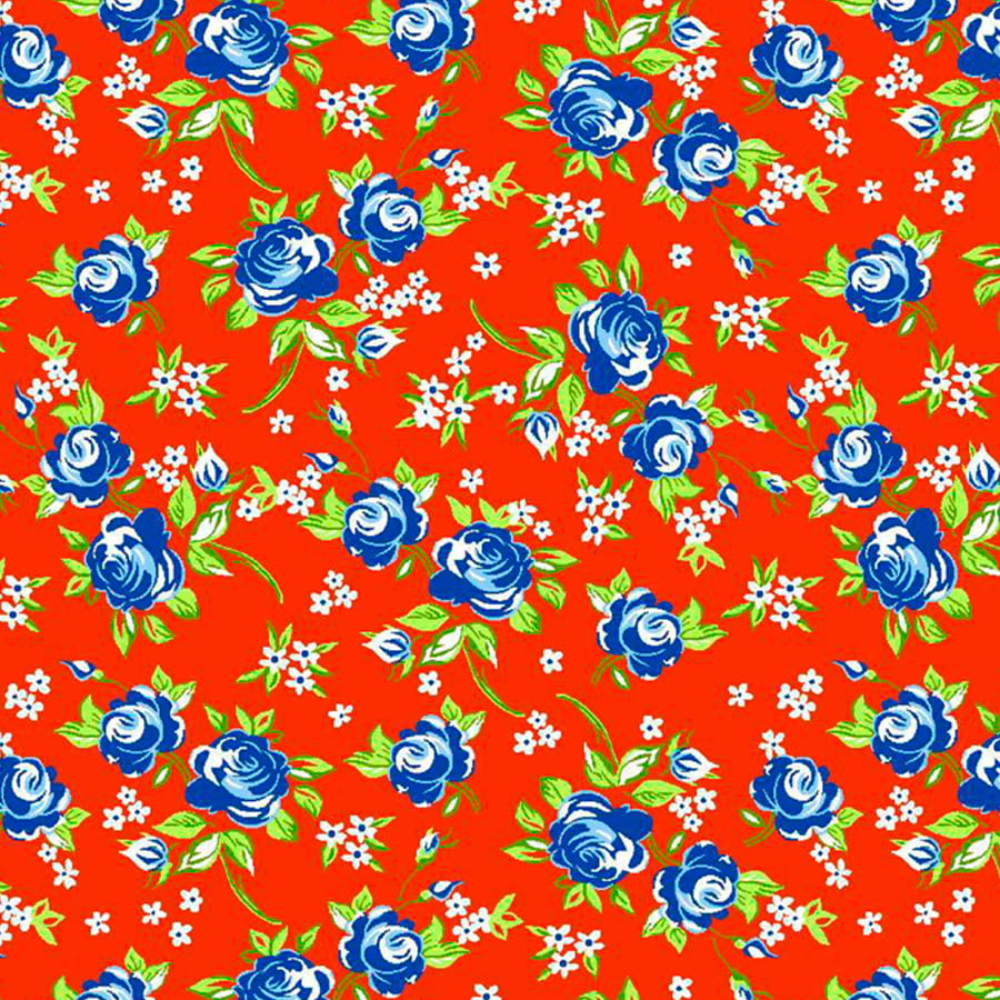 Tecido Chita Floral Miosótis Cor 2 - Vermelho - 100% Algodão - Largura 1,40m