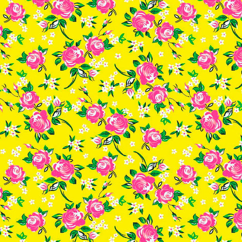 Tecido Chita Floral Miosótis Cor 3 - Amarelo - 100% Algodão - Largura 1,40m