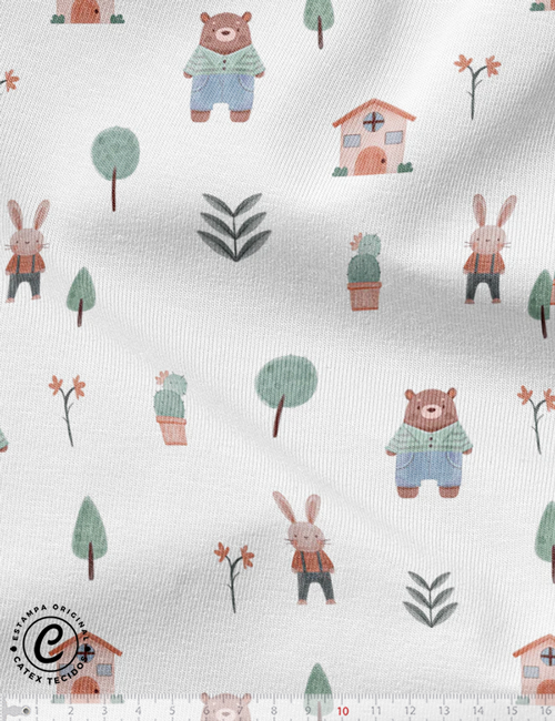 Tecido Flanela Baby Especial - Coleção Boho Baby - Vida no Bosque - 100% Algodão - Largura: 1,44m