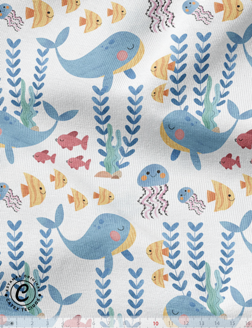 Tecido Flanela Baby Especial - Coleção Sereias - Fundo do Mar - Fundo Branco - 100% Algodão - Largura: 1,44m