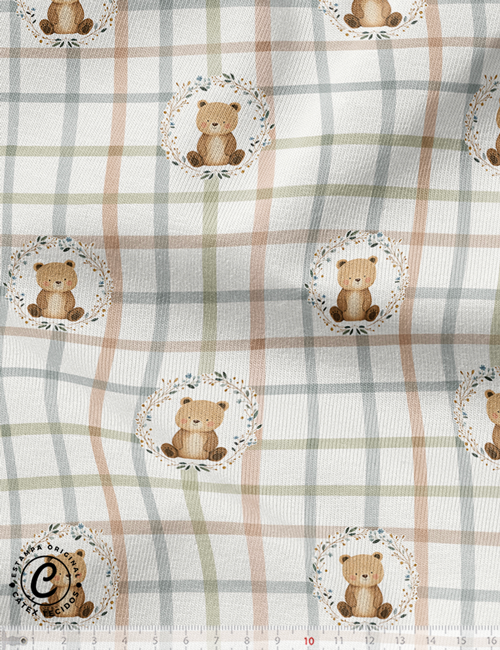 Tecido Flanela Baby Especial - Pequeno Urso - Xadrez - 100% Algodão - Largura: 1,44m