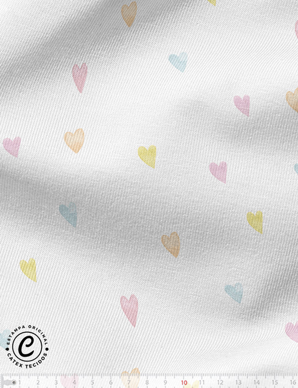 Tecido Flanela Baby Especial - Coleção Bee Happy - Corações Coloridos - 100% Algodão - Largura: 1,44m