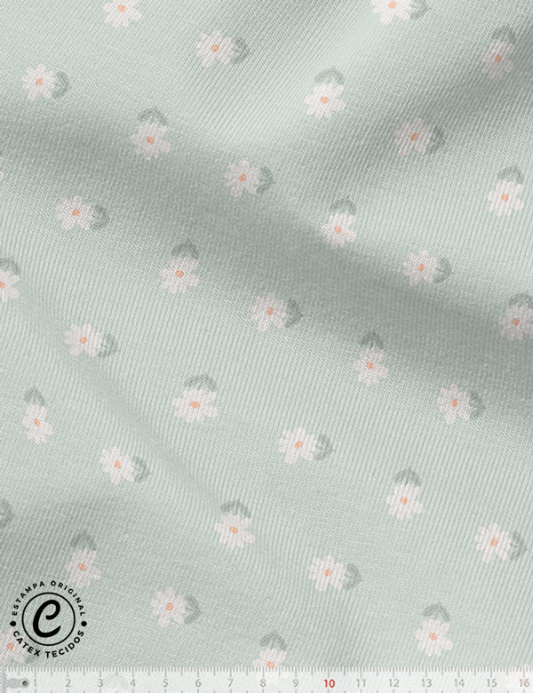 Tecido Flanela Baby Especial - Coleção Outono na Floresta - Floral - Fundo Verde - 100% Algodão - Largura: 1,44m