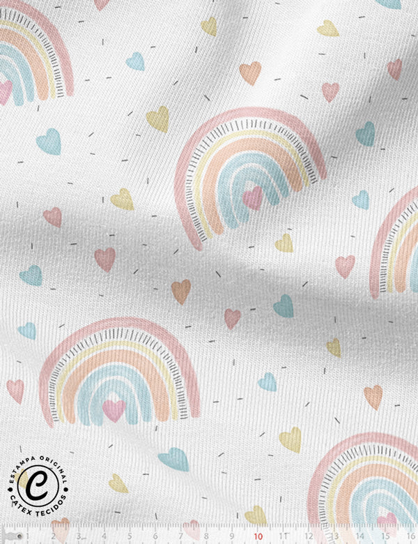 Tecido Flanela Baby Especial - Rainbow Hearts Candy Colors - 100% Algodão - Largura: 1,44m