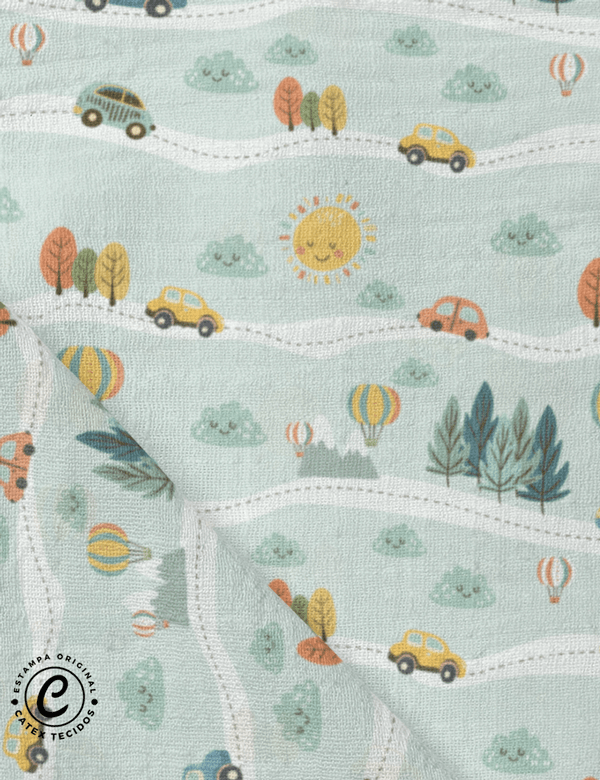 Tecido Fralda Estampada - Carrinhos Divertidos - 100% Algodão - 70cm x 70cm