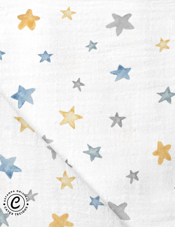Tecido Fralda Estampada - Coleção Aviões Dreams - Estrelas - 100% Algodão - 70cm x 70cm